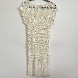 Love Sense Cream Crochet Fringe Dress S/M Boho Y2K Festival Beach Cover Up